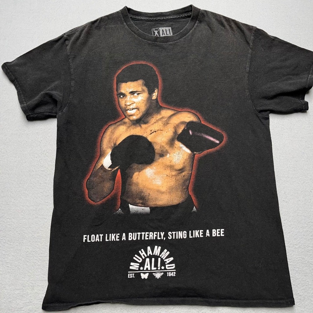 Muhammad‎ Ali Graphic T-Shirt Mens Medium Black Float Like A Butterfly Sting Bee